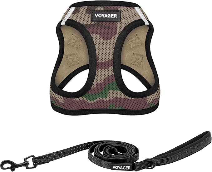 Best Pet Supplies Voyager Step-in Air All Weather Mesh Harness and Reflective Dog 5 ft Leash Combo with Neoprene Handle, for Small, Medium and Large Breed Puppies - Army/Black Trim, XXX-Small