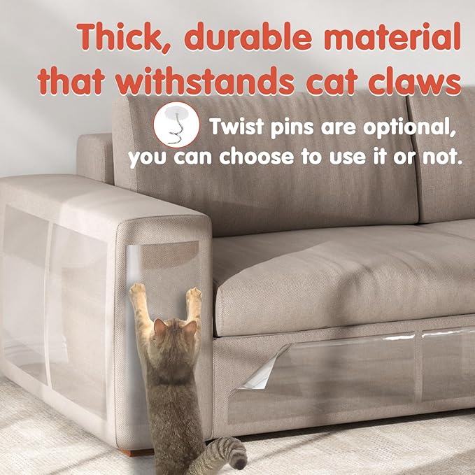 18 PCS Large Cat Scratch Furniture Protector, Transparent Couch Protector from Cat Claws, Single-Sided Self Adhesive Anti Pet Deterrent Sofa Cover, 17IN