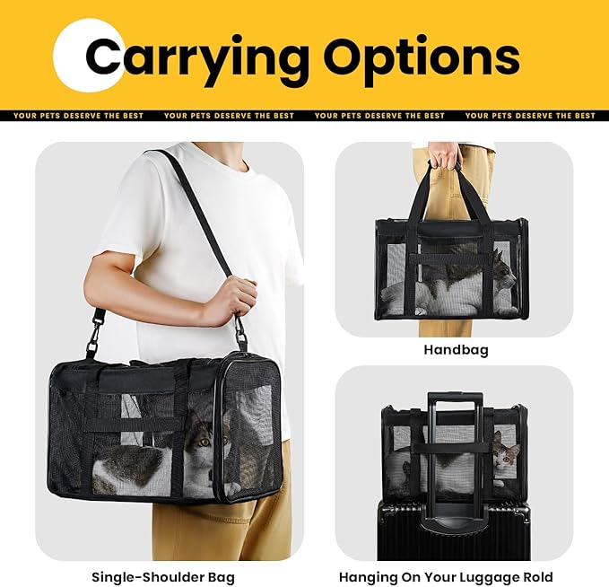 Dog Carrier Bag,Soft-Sided Pet Carriers for Dogs with 4-Sided Mesh, Cat Transport for Large Cats Small Dog Up to 20lb,Collapsible Dat Travel Carrier-L,Black