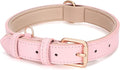 WHIPPY Leather Dog Collar for Small Dog Adjustable Soft Breathable Leather Padded Puppy Collar with Alloy Buckle Heavy Duty Waterproof Classic Dog Pet Collar,Pink,XS