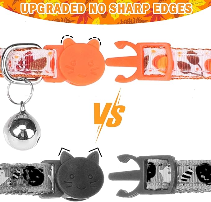 SCENEREAL Fall Thanksgiviing Cat Collar Breakaway Girl Boy, 3 Pack Turkey Pumpkin Pattern Adjustable Kitten Collars with Bell, Holiday Cute Cat Collars with Bowtie and Safety Buckle