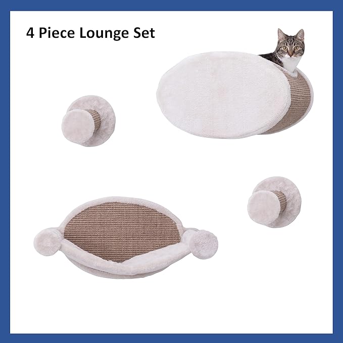 TRIXIE Wall Mounted Cat Lounge Set with Hammock & Condo – Climbing Shelve with Plush Condo & Sisal Step – Wall-Mounted Cat Furniture for Scratching & Lounging – Gray-Brown, 18.75 x 11 x 11.25 in