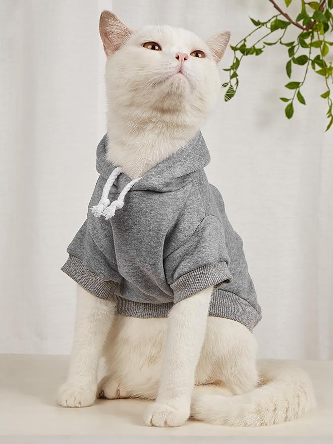 QWINEE Basic Dog Hoodie Sweatshirt Puppy Sweater Warm Cat Costumes Pet Clothes for Chihuahua Puppy Kitten Small Medium Dogs Black Green and Grey X-Large