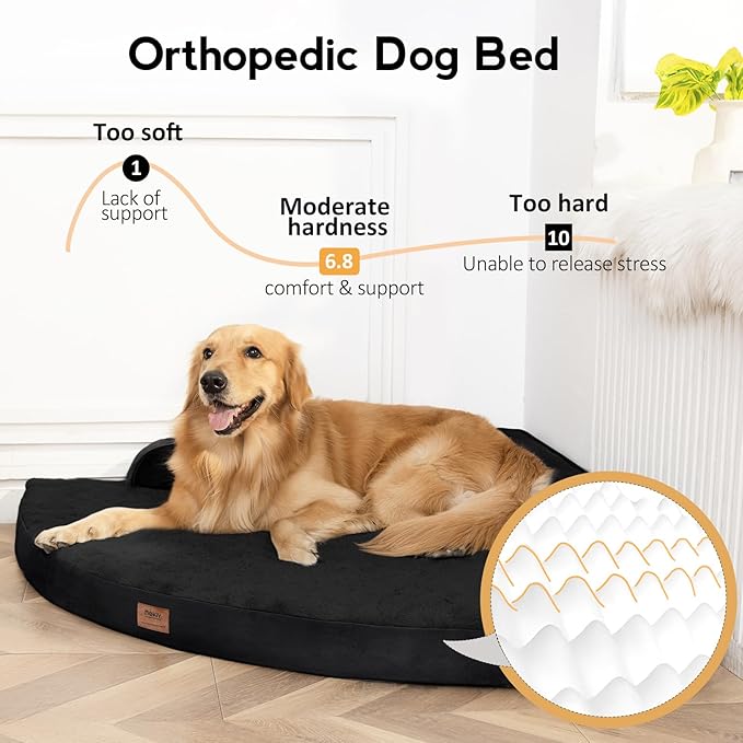 Large Orthopedic Dog Bed with Sides Big Dog Beds with Removable Washable Cover Non-Slip Waterproof Pet Bed for Medium Large Dogs - Black L