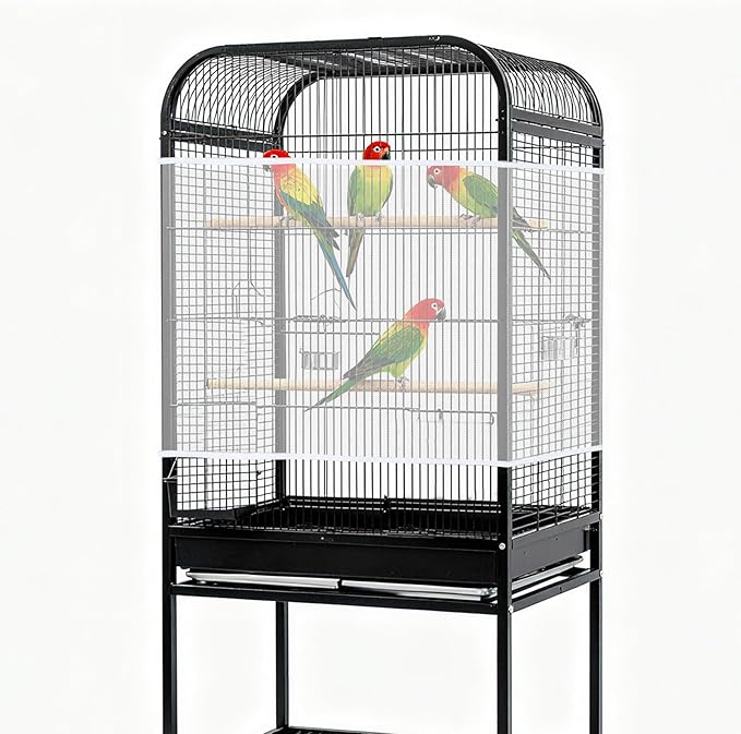Fengek 2 Pcs Adjustable Bird Cage Cover & Seed Catcher Net - Stretchy Bird Cage Accessories for Night Cover & Seed Guard (White)