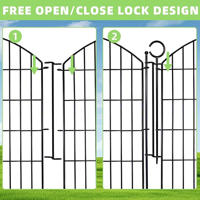 Decorative Garden Fence 40in (H) x 30in (W), 10 Pack No Dig Fence Animal Barrier for Dog with Lock, Arched Flower Bed Edging, Wire Border Panel Fencing for Yard Patio Outdoor Decor