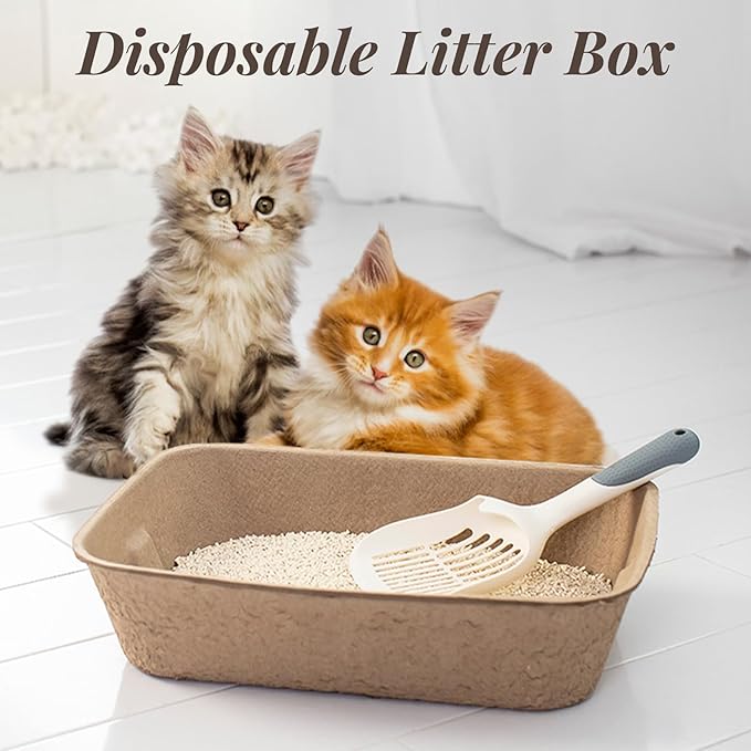 4 Pack Disposable Cat Litter Boxes, Durable Leak-Proof Cardboard Kitty Litter Trays for Temporary Use, Litter Box Liners & Travel, Ideal for Picky Cats