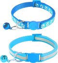 2 Pack Breakaway Cat Collars with Bells, Reflective Design and Claw Print Design, Safety Buckle, Adjustable 7.5-12.5 Inches for Kittens & Cats (Sky Blue)