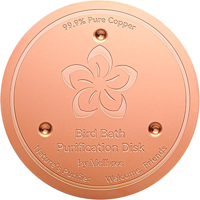 Mellbree Bird Bath Copper Disk, 0.6mm Reinforced 99.99% Pure Copper Cleaning Disk for Physical Safe Clean Water All-Season, Universal Fit for Outdoor Birdbaths, Bowl, Bird Bath Heater Solar (Flower)