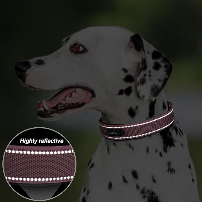 PetiFine Neoprene Padded Dog Collar, Heavy Duty Comfort Dog Collar with Durable Metal Buckle, Reflective Adjustable Belt Buckle Dog Collars for Small Medium Large Dogs(14.5''-19'', Pink)