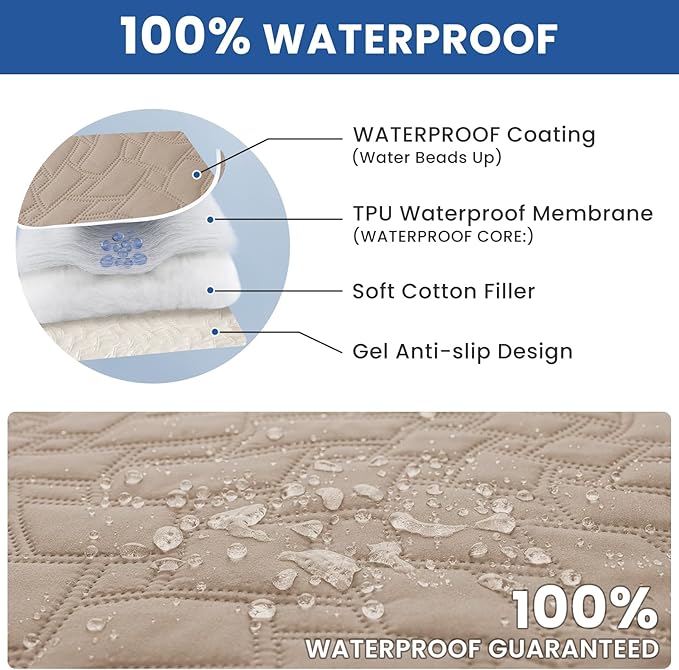 Waterproof Dog Blanket, Non-Slip Soft Pet Bed Cover, Couch Cover for Dogs Washable, Protects Sofa, Furniture, Crate, Car, Tear Resistant Leakproof Pet Blanket (82x82 Inch, Khaki)