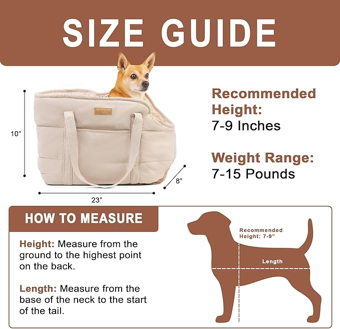 Plush Dog Purse Carrier for Small Dogs, Soft Dog Tote Bag with Safety Harness Clip, Cozy Pet Carrier for Dogs Under 15 lbs, Comfortable Dog Shoulder Carrier for Travel, White