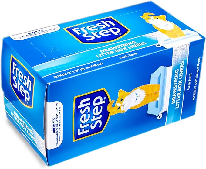 Fresh Step Jumbo Drawstring Cat Litter Box Liners, Scented Heavy Duty Kitty Litter Bags for X-Large Oval or Rectangle Pans, Helps Contain Mess for Easy Lift Out Cleanup, 36 x 19 in, 15 Count - 12 Pack