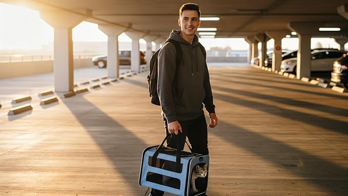 Cat Carrier Soft-Sided Travel Bag for Medium to Large Cats Over 15lbs, Small Dog Carrier Crate Top Entry Breathable Mesh Puppy 12 Pounds, Pet Rabbit Carrying Cage Kennel Collapsible Grey