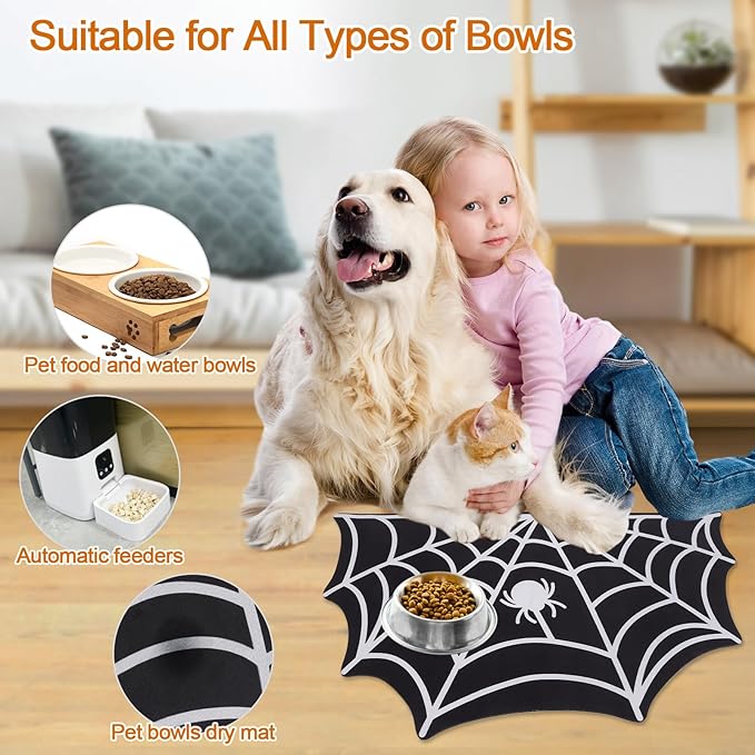 Halloween Pet Mat for Food and Water, Pet Feeding Mat for Dog Cat Bowl Absorbent Anti-Stain Non-Slip Quick Dry Easy Clean Floor Placemat, Pets Accessories Indoor (12 * 20 in)