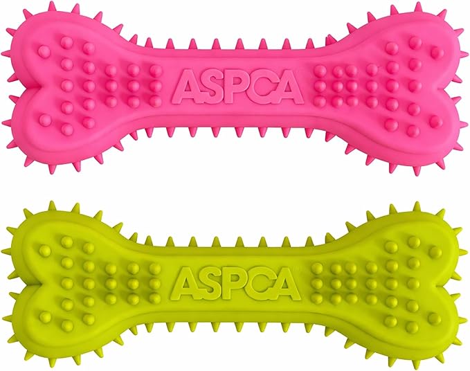 ASPCA 2-Pack Spiky TPR Puppy Teether Bones – Vanilla-Scented Teething Toys for Gum Relief, Gentle Chewing & Interactive Play