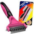 3PCS Pet Grooming Rake & Metal Comb & Flea Comb for Cats and Dogs, Double-Sided Dematting Tool, Extra-Wide Deshedding Dog Brush for Long Hair to Effectively Remove Tangles, Knots and Mats (Pink)