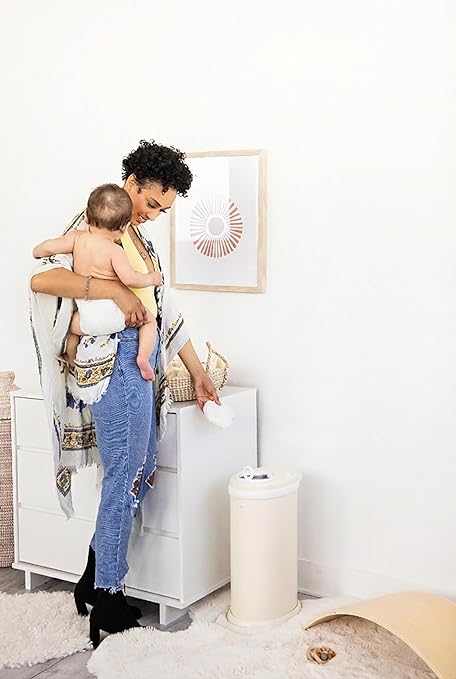 Ubbi Stainless Steel Diaper Pail, Odor Locking, No Special Bag Required, Award-Winning, Registry Must-Have, Matte Ivory