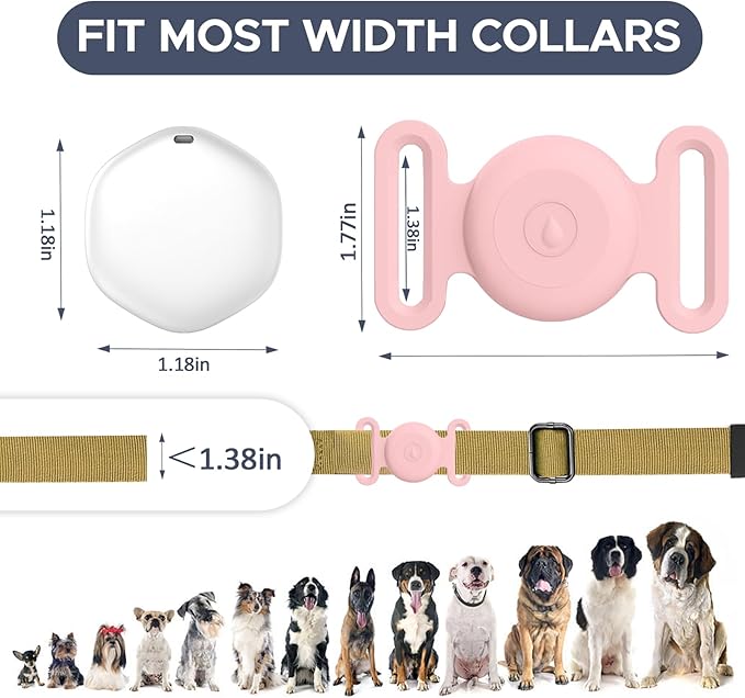GPS Tracker for Dogs, Mini GPS Pet Tracker with Silicone Cover, IPX8 Waterproof GPS Trackers for Kids,No Monthly Fee,Work with Apple Find My(iOS Only),Dog Trackers Finder Trackers Pets (Pink-New)