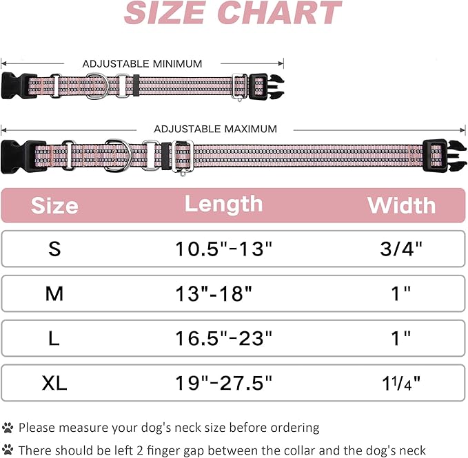 Martingale Dog Collar, Adjustable Nylon Reflective Collar with Quick Release Buckle (Light Pink, Small)
