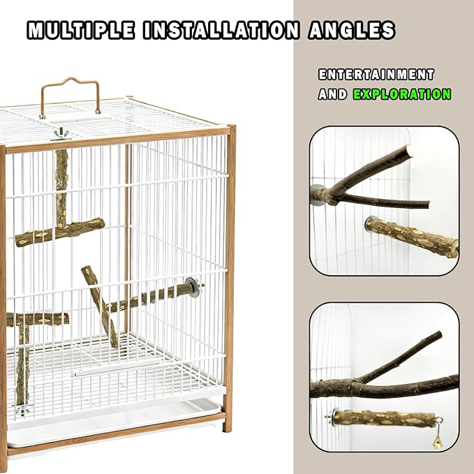7Pcs Natural Wooden Bird Perch Set – Parrot Perch Toys, Wooden Perch Swing, Cage Accessories for Budgies, Cockatiels, Lovebirds, Finches, and Other Small to Medium Birds