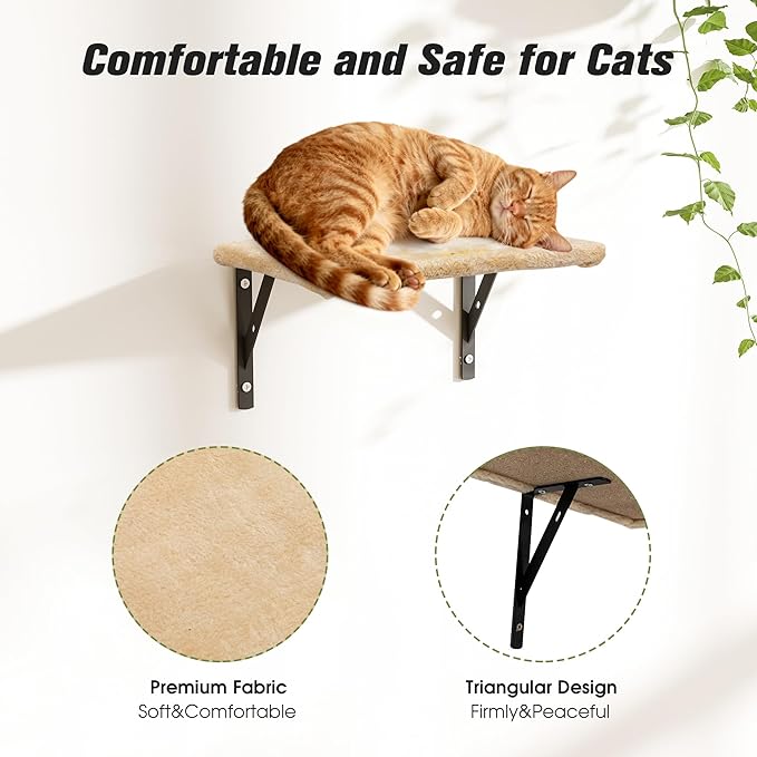 COZIWOW Wall Mounted Cat Furniture, Cat Wall Shelves and Perches, Floating Cat Shelves for Wall Set of 5(Beige)