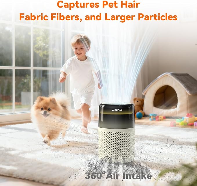AIRROMI HEPA Air Purifier for Bedroom&Home,Pet Air Purifier for Home Pets,Removes Pet Odor,Cat Litter Smell,Dust,Smoke&Allergies,Quiet Room Air Purifier with Scents,360°Air Cleaner,A2005 Yellow