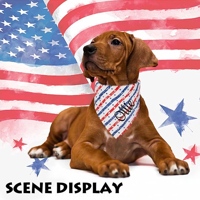 Personalized 4th of July Dog Bandana Embroidered Name Custom Neckwear Dog Scarf for Small Medium Large Dogs Cats Pets Birthday Gift