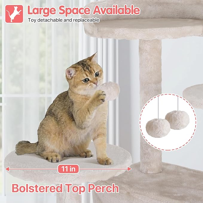 70in Cat Tree Cat Climbing Tower with Scratching Post, Cats House Perch Kitten Tree Condo Wood Playhouse, Pet Trees Tower for Indoor Cats, Beige