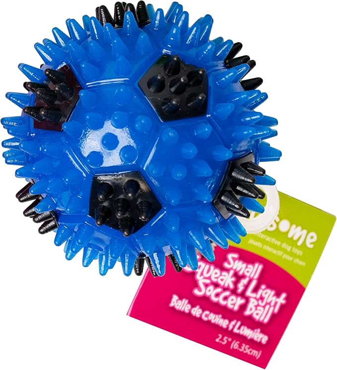 Gnawsome 2.5” Squeak & Light Soccer Ball Dog Toy - Small, Promotes Dental and Gum Health for Your Pet, Colors will vary, 2.5" for All Breed Sizes
