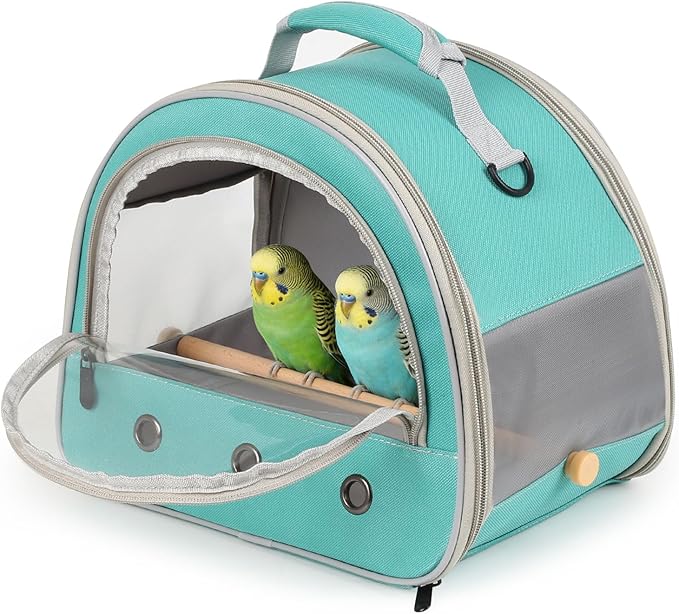 halinfer Small Bird Travel Carrier for Parakeet Budgies Parrot Cockatiel Conure, Portable Lightweight Clear Front Window with Horizontal Bar for 2 Birds Standing Perch