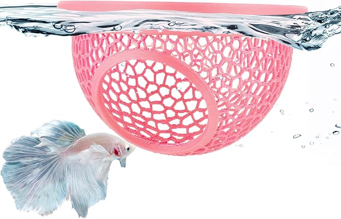 Pink Floating Betta Hide & Shrimp Cave – 3D Printed Aquarium Hammock, Feeding Ring & Resting Spot for Betta Fish, Shrimp & Small Fish (Eco-Safe PLA)