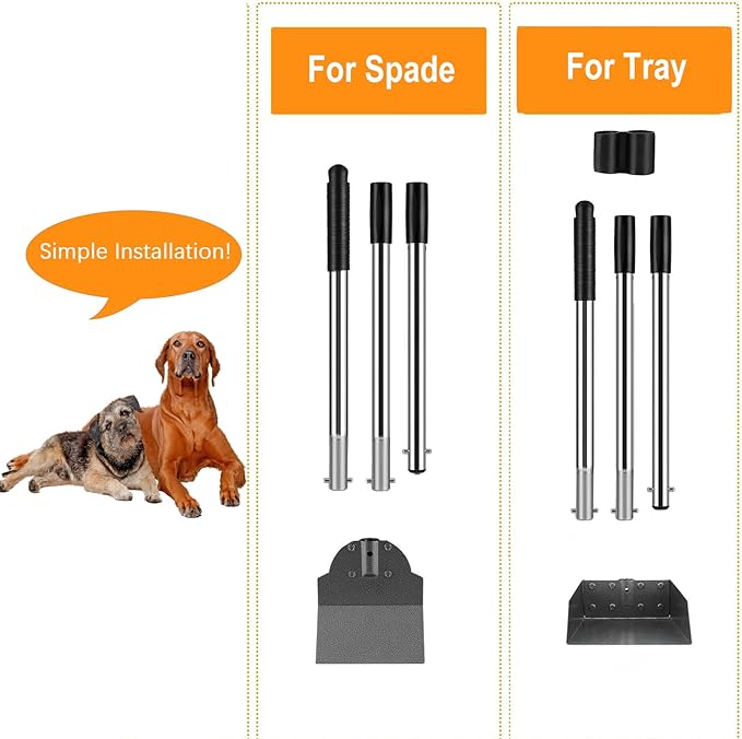 Pooper Scooper, Metal Aluminum Tray and Spade Poop Scoop Set with Adjustable Stainless Steel Long Handle, Pet Waste Removal Heavy Duty Poop Scooper (Tray&Spade, Small)