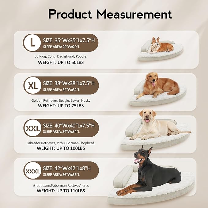 Large Orthopedic Dog Bed with Sides XXL Dog Beds with Removable Washable Cover Non-Slip Waterproof Pet Bed for Extra Large Dogs - Beige XXL