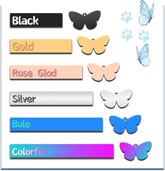 Dog Tags Personalized for Pets - Custom Dog Name Tag for Dog Collar, Colorful Butterfly Pet ID Tag, Stainless Steel Pet ID Tags for Small Large Dogs Cats, Pets Accessories for Cat Engraved Both Sides