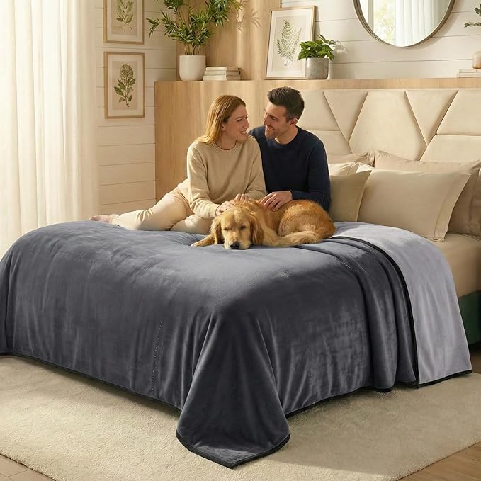 Paw Buddies Waterproof Blanket 80"x90" – Reversible Microfleece Throw for Couples, Pets & Family – Leakproof, Machine Washable Bed & Sofa Protector for Home or Travel