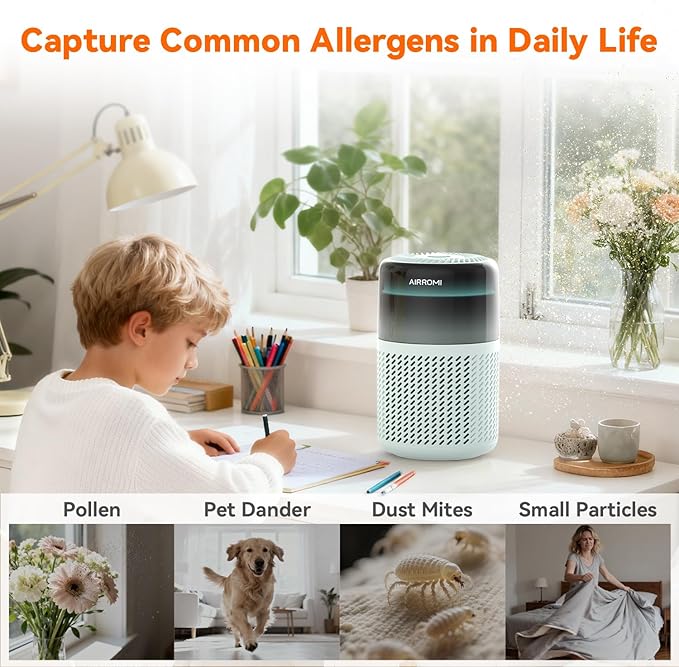 AIRROMI HEPA Air Purifier for Bedroom&Home,Pet Air Purifier for Home Pets,Removes Pet Odor,Cat Litter Smell,Dust,Smoke&Allergies,Quiet Room Air Purifier with Scents,360°Air Cleaner,A2005 Turquoise