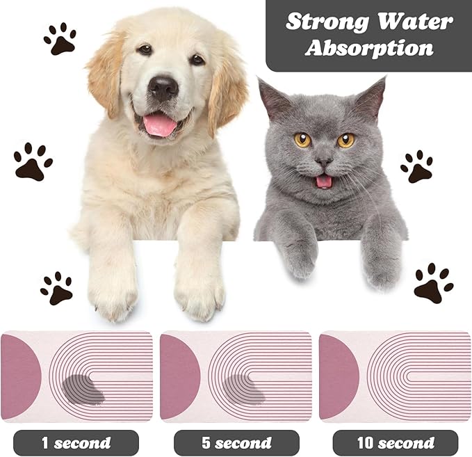 Dog Food Mats for Floors Waterproof, Cat Water Bowl Mats Pet Feeding Absorbent Mat Placemats for Food and Water Pink Bohemia 12 * 20 inch