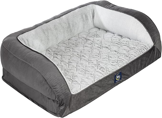 Serta Orthopedic Quilted Couch Dog Bed for Pets – Slate Gray (Large)