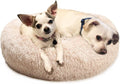 Calming Dog Bed for Medium Dogs Washable Donut 30 inches Anti-Slip Pet Bed,Round Fluffy Plush Faux Fur Cat Bed,Fits up to 45 lbs Pets,Beige