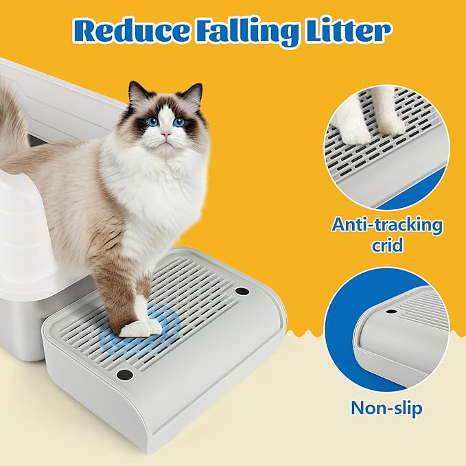 Litter Box Step, Cat Step/Ramp/Catcher with Filter Function, Easy to Clean, Ideal for Kitten & Elderly Cats (Light Grey)