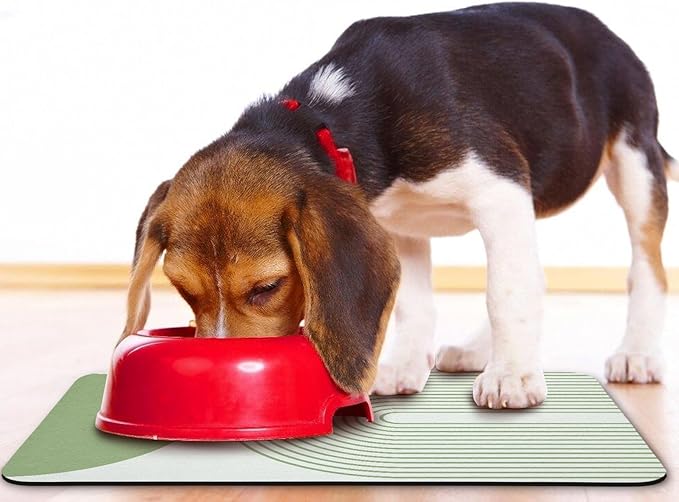 Dog Food Mats for Floors Waterproof, Cat Water Bowl Mats Pet Feeding Absorbent Mat Placemats for Food and Water Green Bohemia 24 * 32 inch