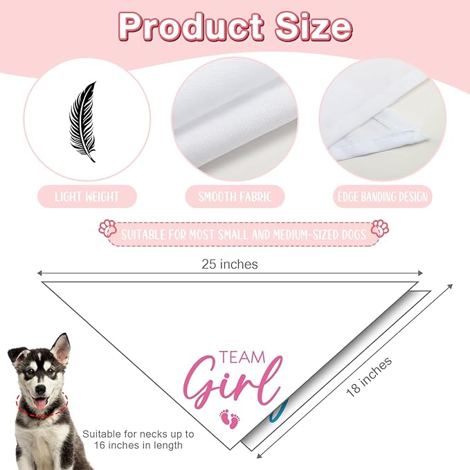 2 Packs Team Girl Team Boy Gender Reveal Baby Announcement Dog Bandana Pet Pregnancy Announcement Pink and Blue Dog Triangle Scarf Accessories for Small Medium Large Dogs Cats