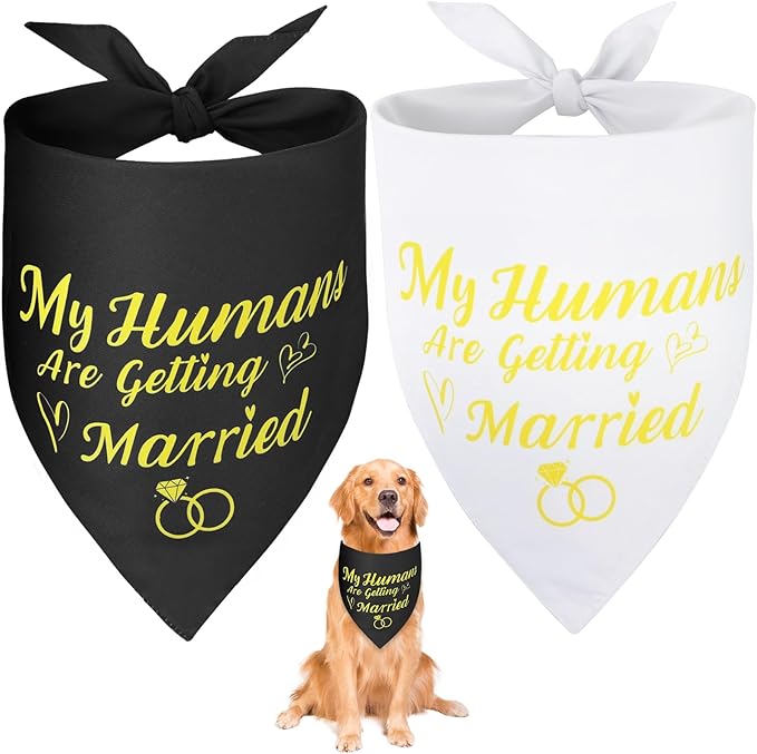 SZEE Wedding Decorations for Pets, 2 Pack My Humans are Getting Married Dog Bandanas, Engagement Party Decorations, Wedding or Engagement Gift for Couples, Dog Wedding Bandanas (Gold, XL)