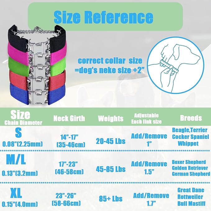 Prong Training Collar for Dogs, Rotating Ring Welding, Adjustable Dog Training Pinch Collar with Quick Release Buckle, for Small Medium Large Dogs