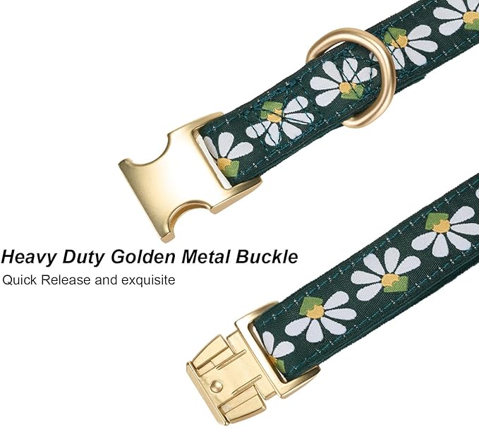 Woven Dog Collar with Metal Buckle Adjustable Jacquard Retro Dog Collars for Small Medium Large Dogs(Green,M)