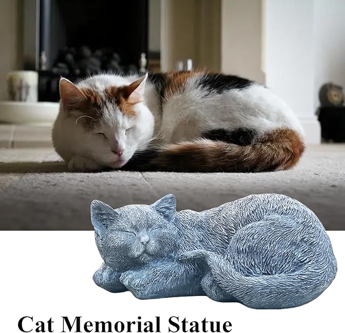 Cats Memorial Stone Garden Statue, Pet Statues Gifts for Loss of Cat Sympathy, Grave Markers for Garden Outdoor Statue Decor, 11.4” L Garden Decorative Tabby Figurine