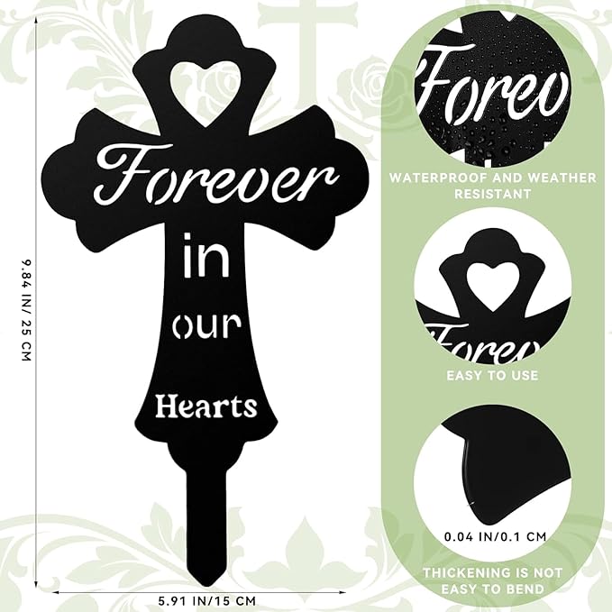 Grave Decorations for Cemetery: Forever in Our Hearts Metal Pet Grave Marker - Cross Sympathy Memorial Stake for Outdoor. Ideal Gifts to Honor The Memory of Departed Loved Ones(9.8 x 5.6'')