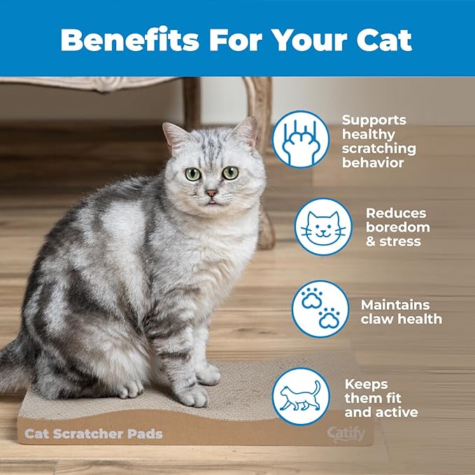 Best Pet Supplies Catify Cat Scratcher, Fun Interactive Scratchers, Posts, Poles, Claw Safe, Furniture Saver Indoor Play Support Natural Cat Behaviors Heavy Duty - Wave (2 Pack)