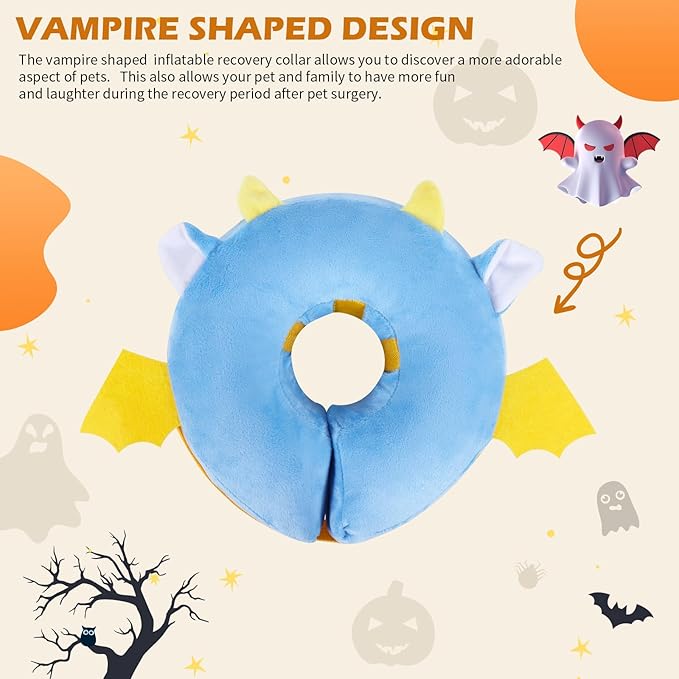 IEUUMLER Inflatable Recovery Dog Collar, Protective Donut Cone, Adjustable Soft Collar for Dog and Cat After Surgery Prevent from Biting & Scratching EU002 - Vampire L